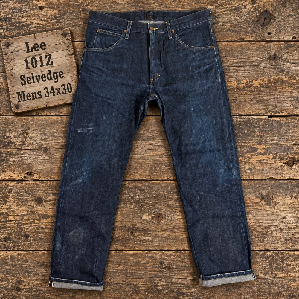 Lee 101Z Selvedge Jeans Mens 34x30 Japanese Left Hand Twill Indigo Blue Turkey